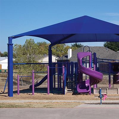 Shade structures like canopies, in public environments, providing shade and UV protection.